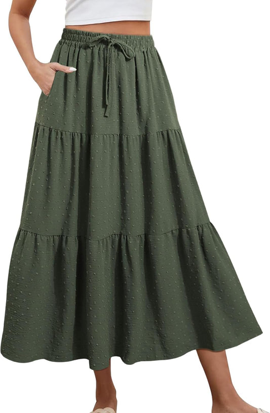 SEAFORM Women's Polka Dot Midi Skirt Flowy High Waisted Casual Skirts