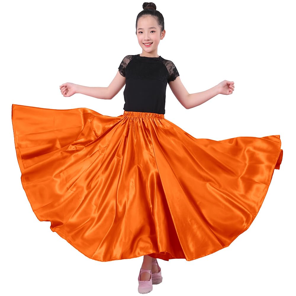 Girls Satin Full Dancing Circle Long Flowy Dance Skirt