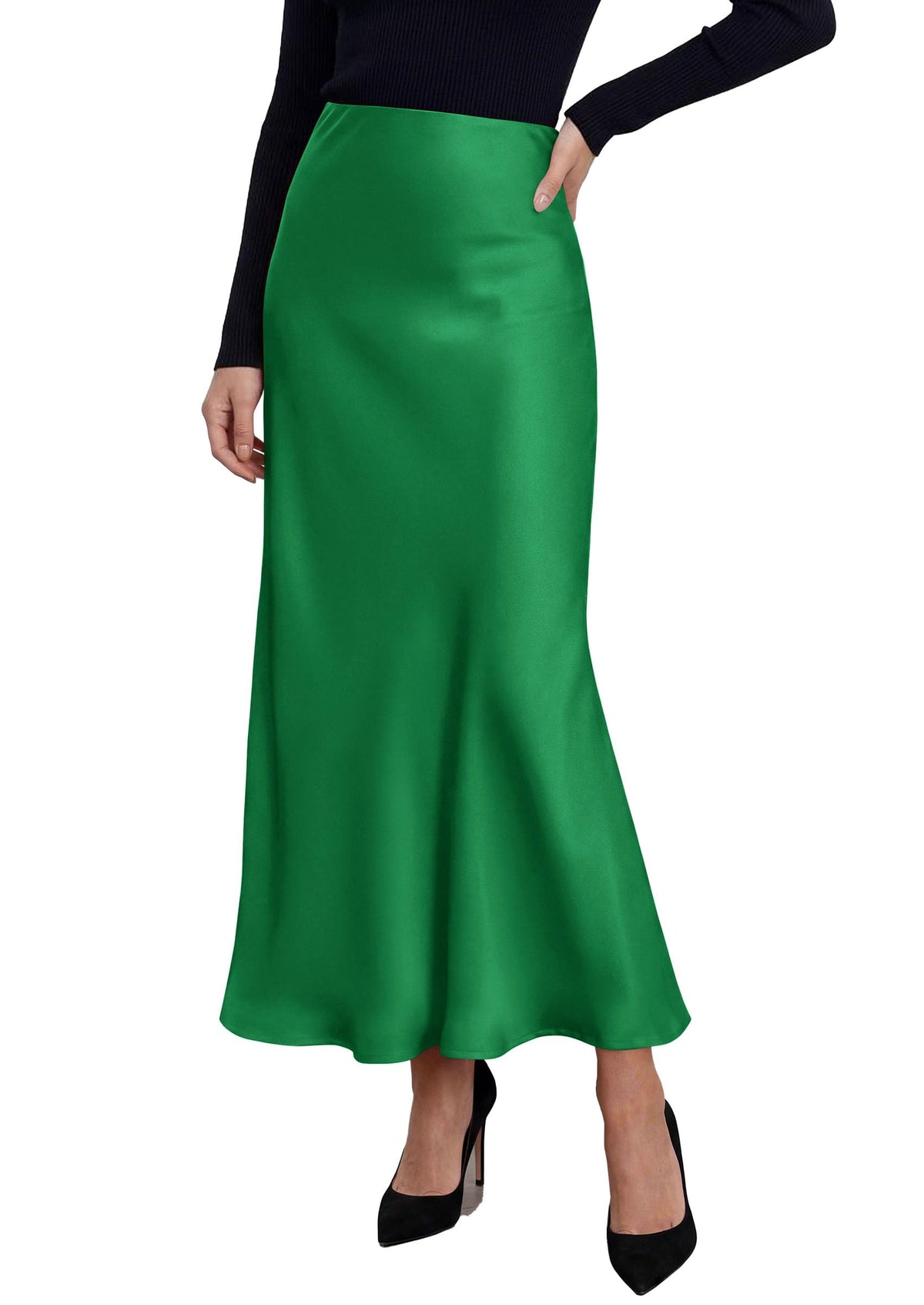 PRETTYGARDEN Women's Silk Satin Maxi Skirts Fall Clothes