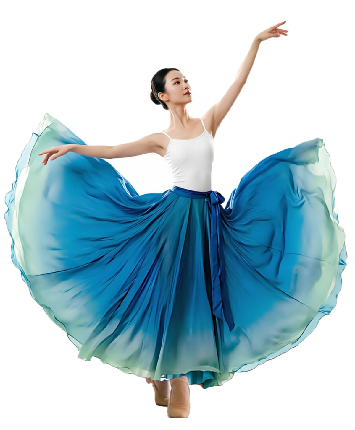 Women's Lyrical Dance Skirt Gradient Color Chiffon Long Swing Sheer Wrap Skirts for Modern Ballet Performance