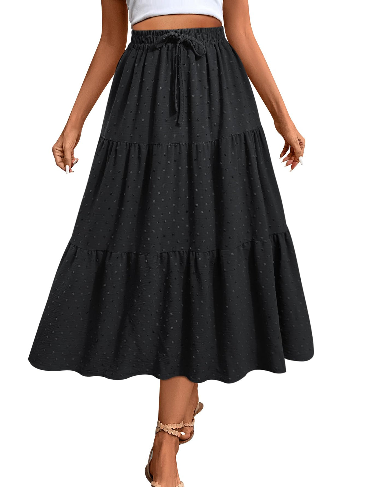 SEAFORM Women's Polka Dot Midi Skirt Flowy High Waisted Casual Skirts