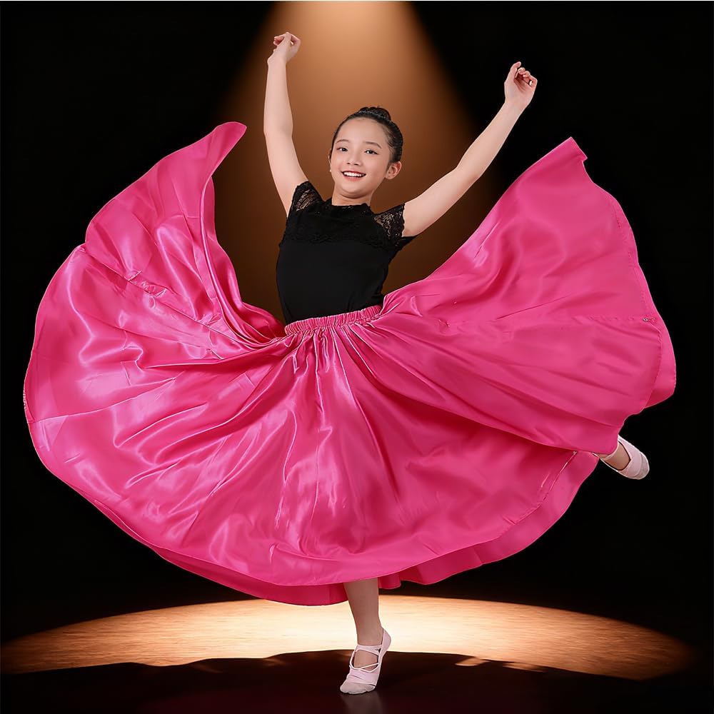 Girls Satin Full Dancing Circle Long Flowy Dance Skirt