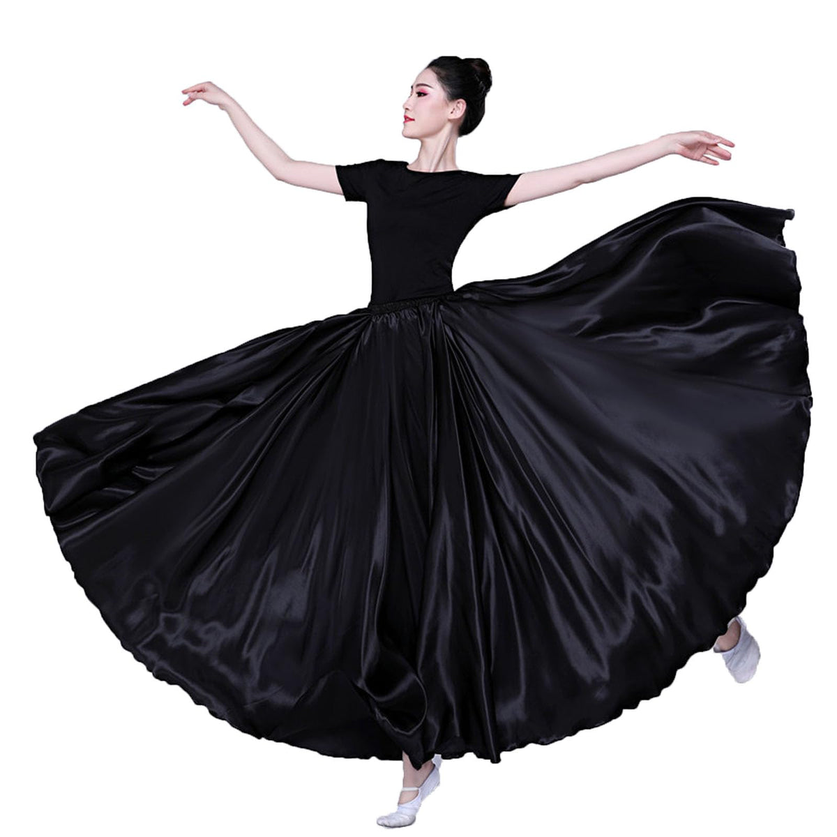 Women Satin Full Circle Ankle Length Swing Long Skirt Belly Dance Costume for Stage Performance