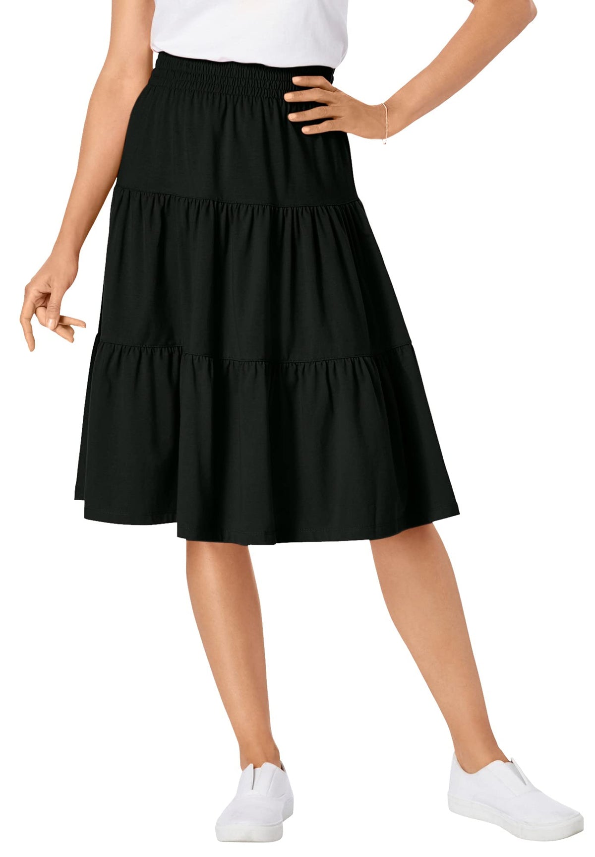 Woman Within Elastic-Waist Knit Tiered Skirt