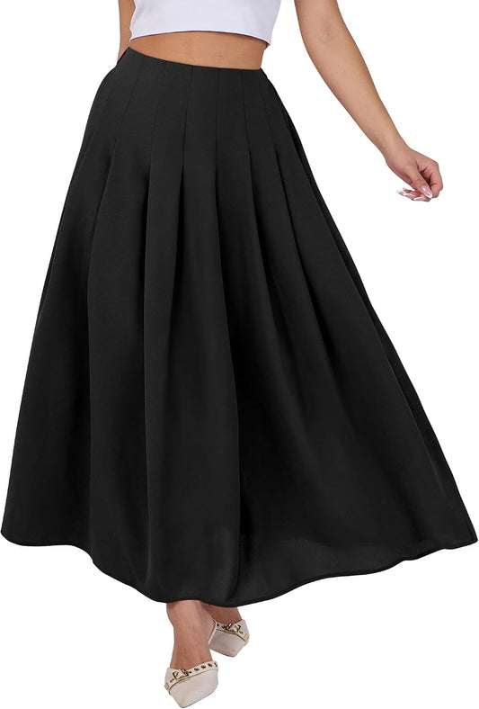 ANRABESS Womens Pleated Maxi Skirts High Waisted Ankle Length with Pockets