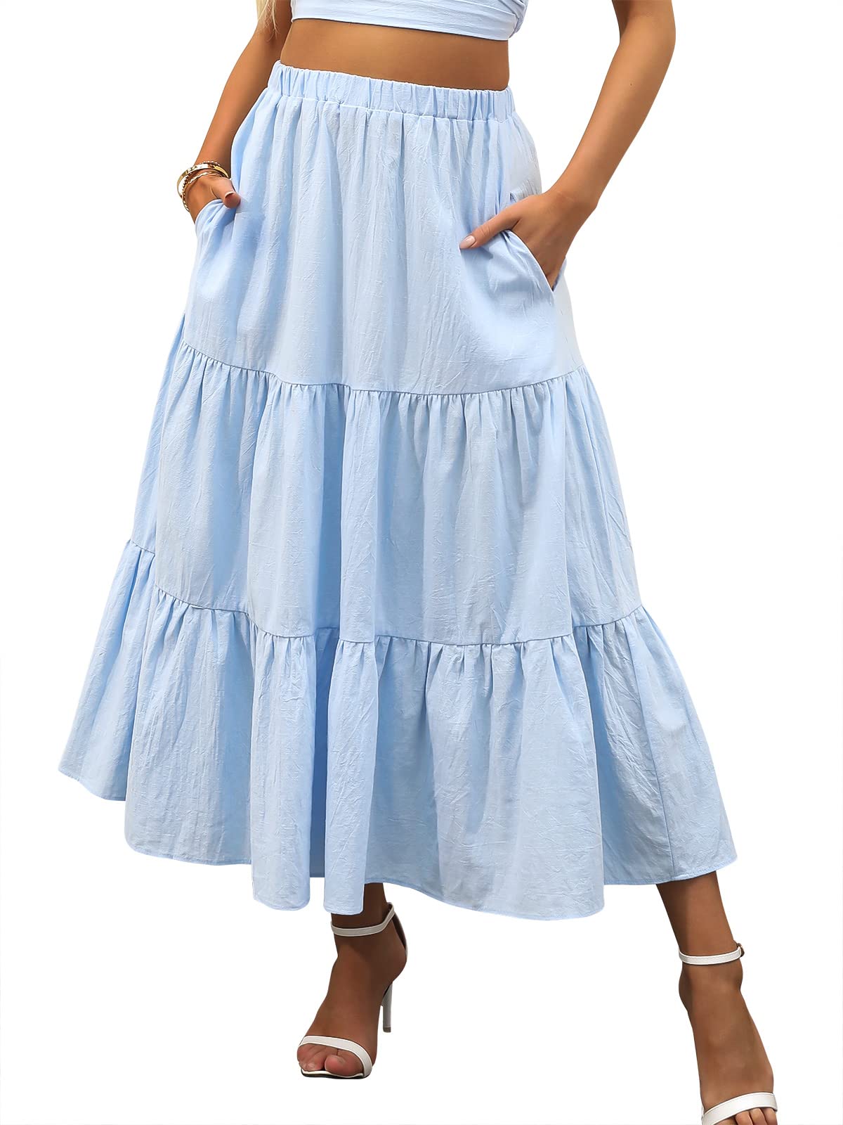 ANRABESS Women’s Summer Flowy Maxi Skirts with Pockets
