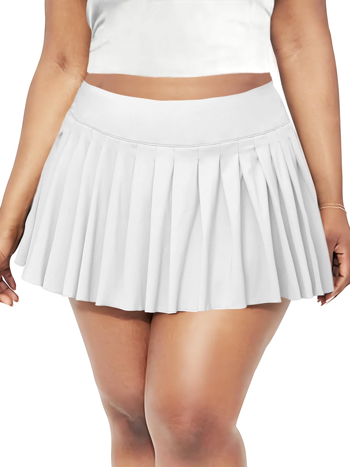 Moon Wood Women Plus Size Mini Skirt with Shorts High Waist Y2k Basic Versatile Micro Skort for Cheerleader Skater Tennis