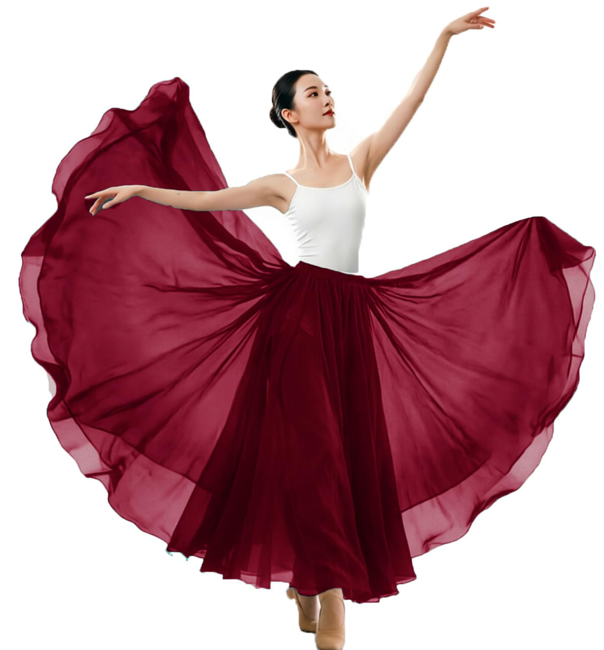 Women's Lyrical Dance Skirt Gradient Color Chiffon Long Swing Sheer Wrap Skirts for Modern Ballet Performance