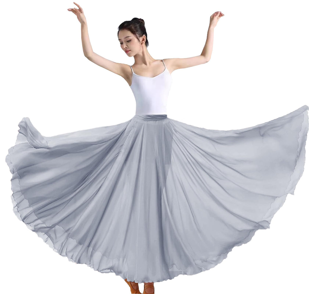 Women's Lyrical Dance Skirt Gradient Color Chiffon Long Swing Sheer Wrap Skirts for Modern Ballet Performance