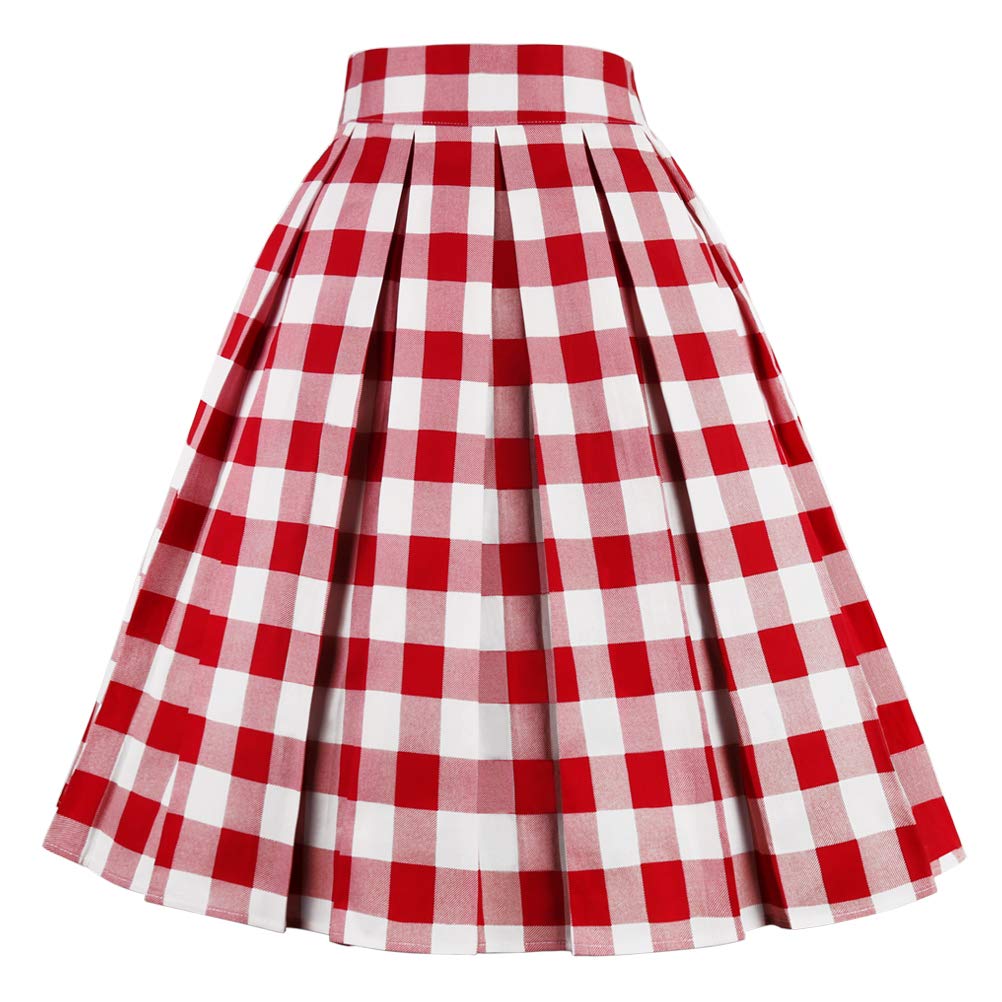 Girstunm Womens Pleated Vintage A line Midi Skirt