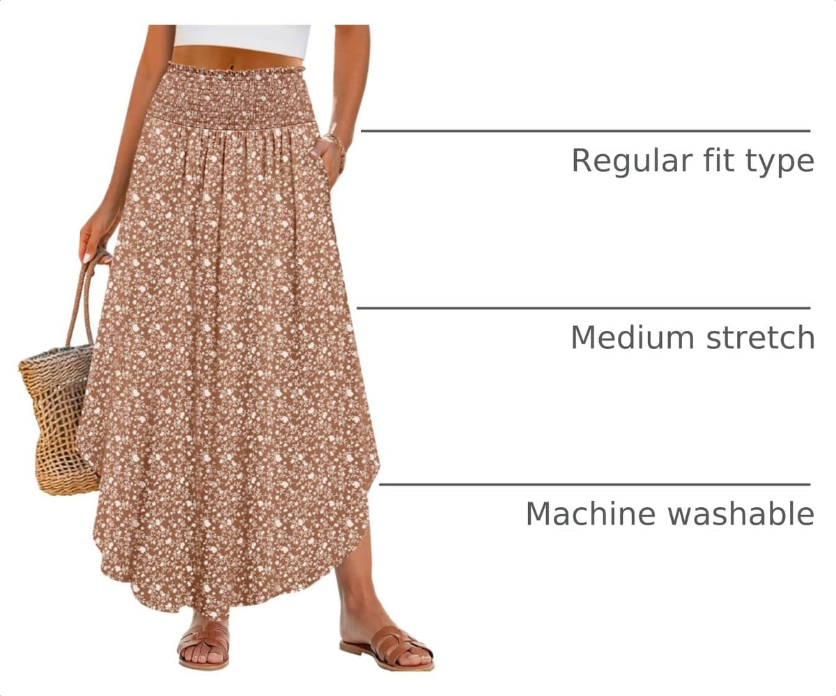 ANRABESS Women's Maxi Skirts Summer Boho Floral High Waisted Flowy Swing Pleated Beach Long Skirt with Pockets