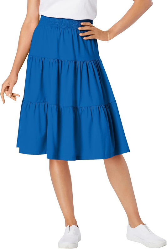Woman Within Elastic-Waist Knit Tiered Skirt