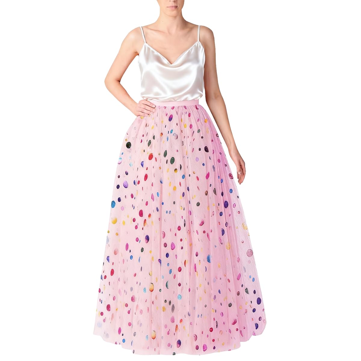 WDPL Wedding Planning A-line Maxi Long Tulle Skirt for Women Foor Length Evening Party Skirts