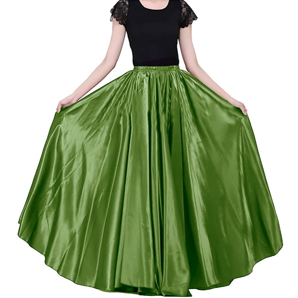 Ladies 90cm Satin Maxi Midi Skirt Long Dress Elastic Waist for Belly Dance Princess Party Cosplay Costume