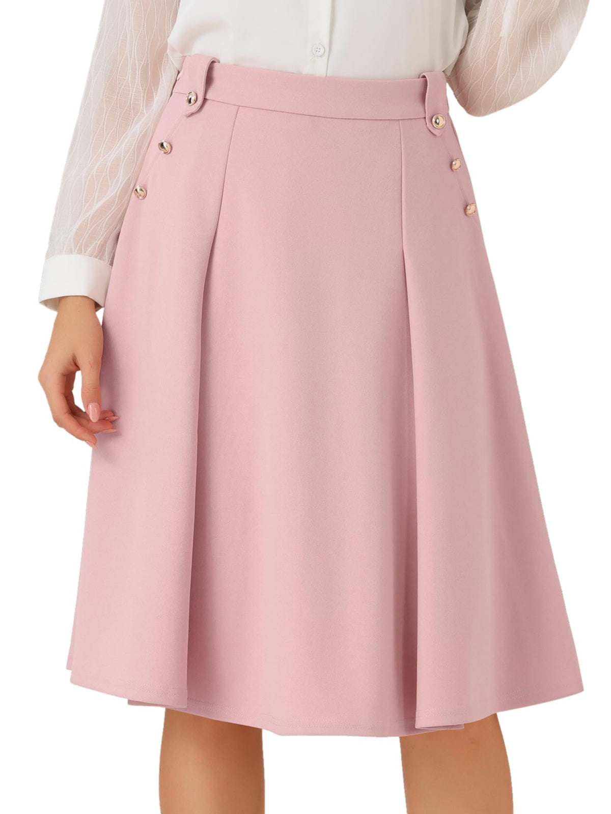 Allegra K Women Vintage High Waist A-Line Pleated Midi Business Skirt