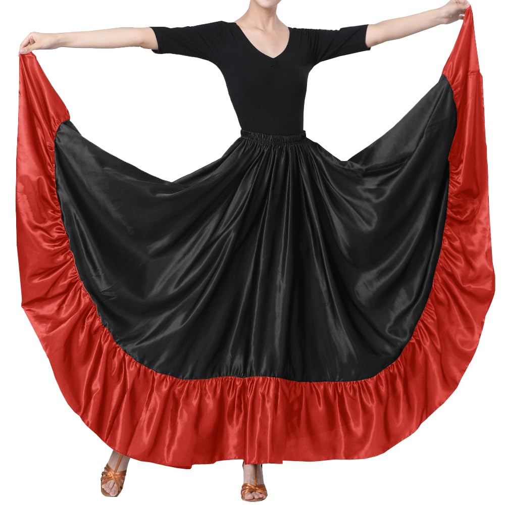 38" Satin Ruffle Long Dance Skirt for Women