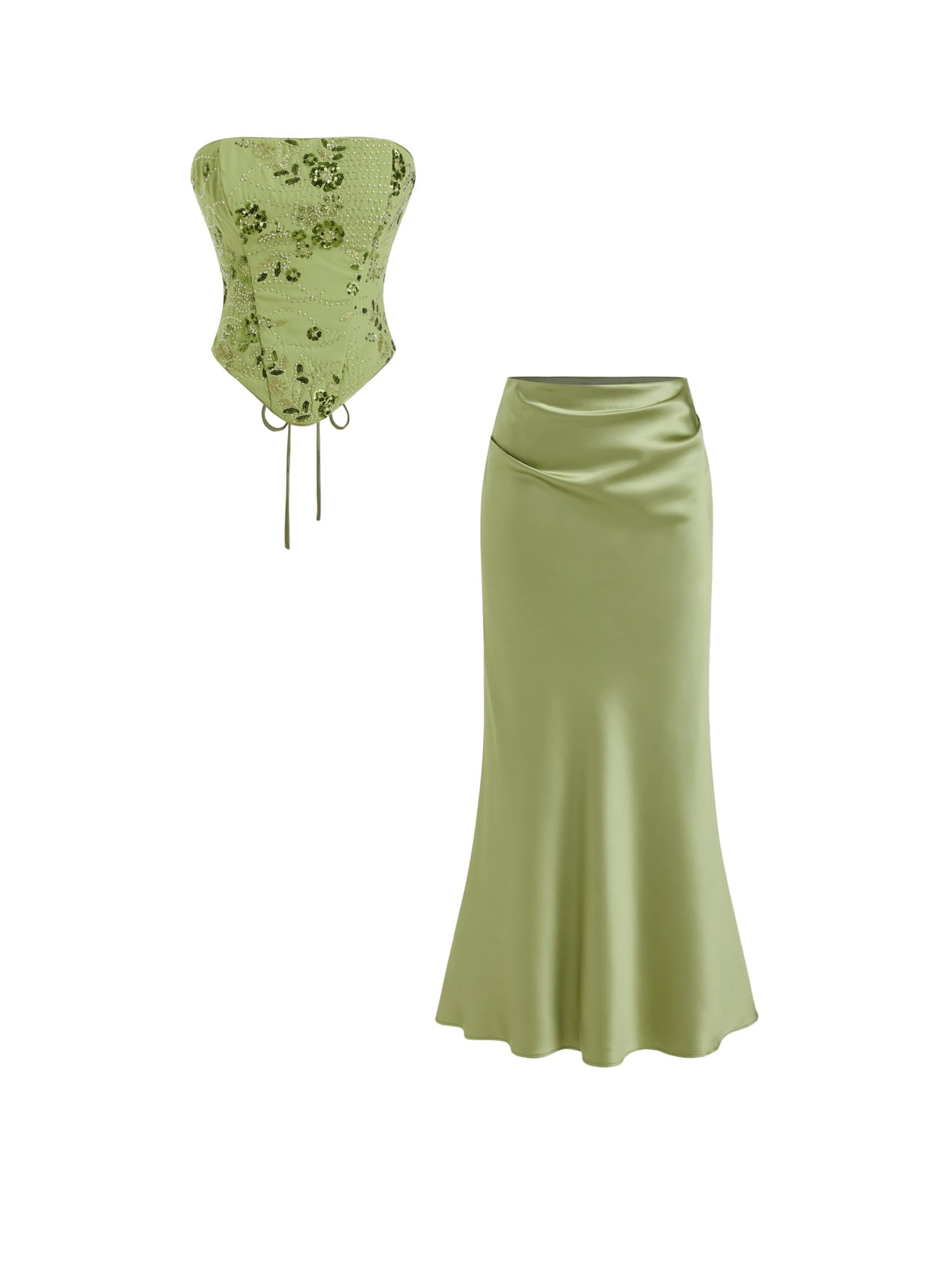 CIDER Lace Floral Corset Top Mermaid Maxi Skirt Set