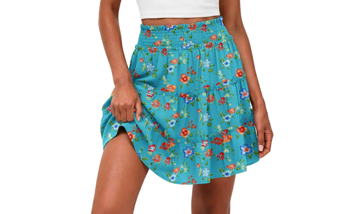 Lepunuo Women's High Waisted Tiered Smocked Ruffle Mini Skirt