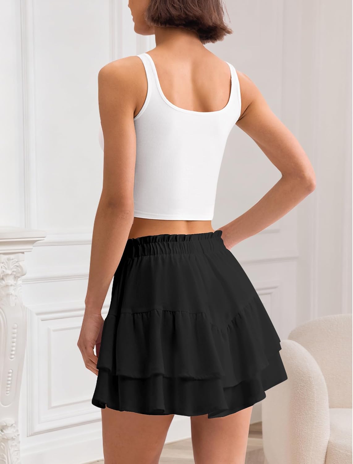 DLOODA Womens Flowy Ruffle Skort High Waisted Skirt Shorts with Pockets