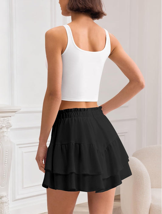 DLOODA Womens Flowy Ruffle Skort High Waisted Skirt Shorts with Pockets