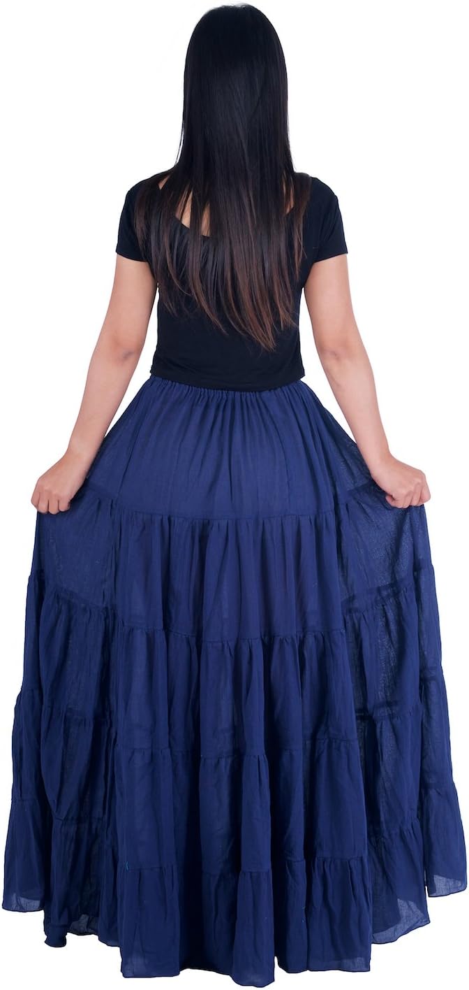 Lannaclothesdesign Women's Cotton Long Ruffle Maxi Skirt