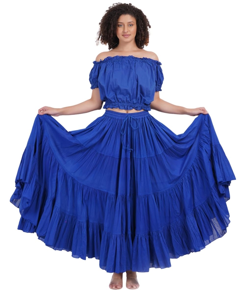 Wevez® Women's Plus Size Maxi Skirt Gypsy 25 Yard Long Flowy Solid Color Cotton Renaissance Skirt