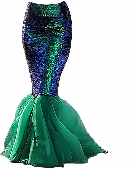 Women's Mermaid Tail Costume Sequin Maxi Skirt Halloween Cosplay Party Dress