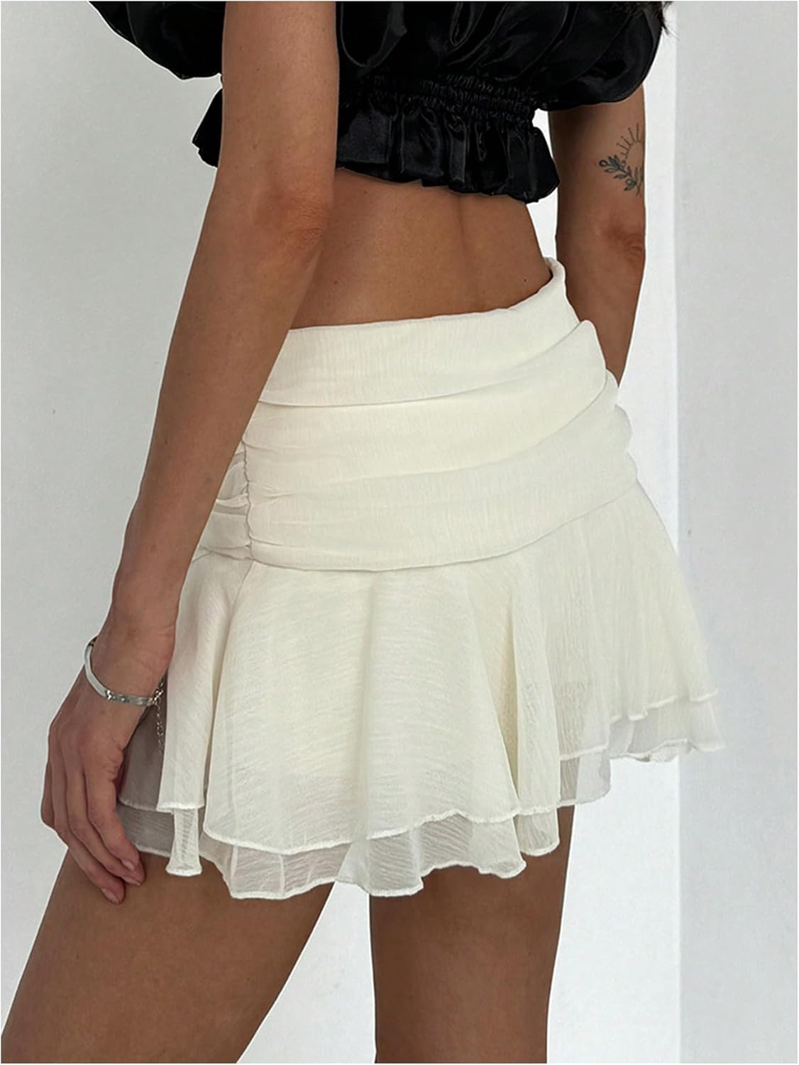 MakeMeChic Women's Mini Skirt Tiered Layer Ruffle Flared Rave Party Skirt