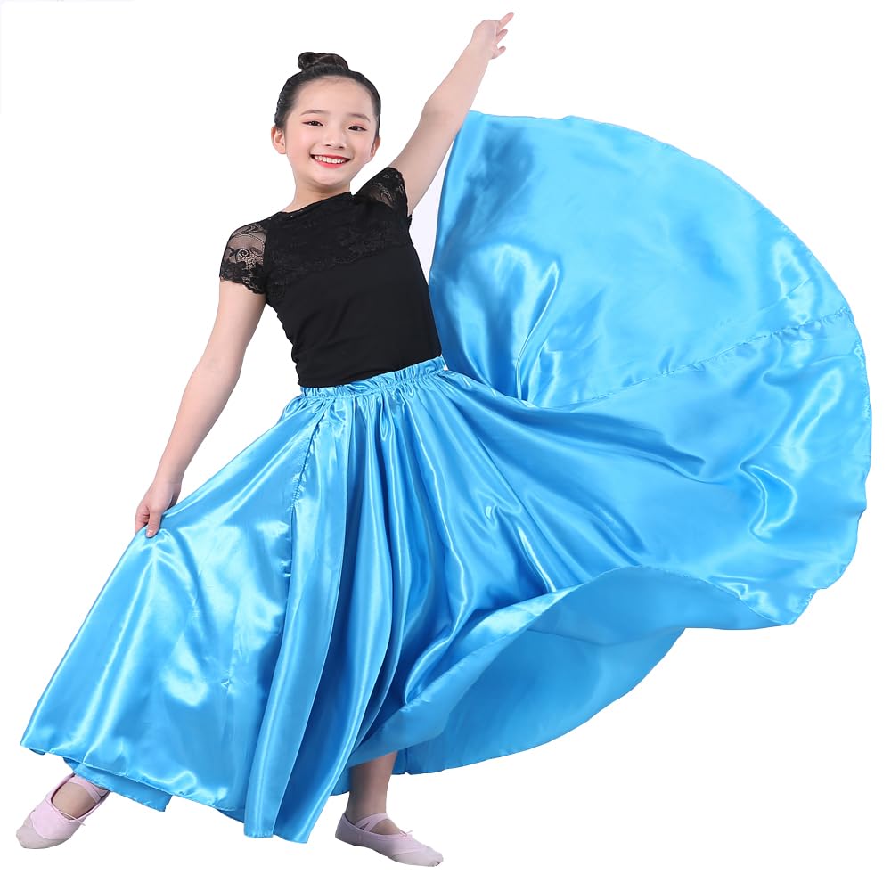 Girls Satin Full Dancing Circle Long Flowy Dance Skirt