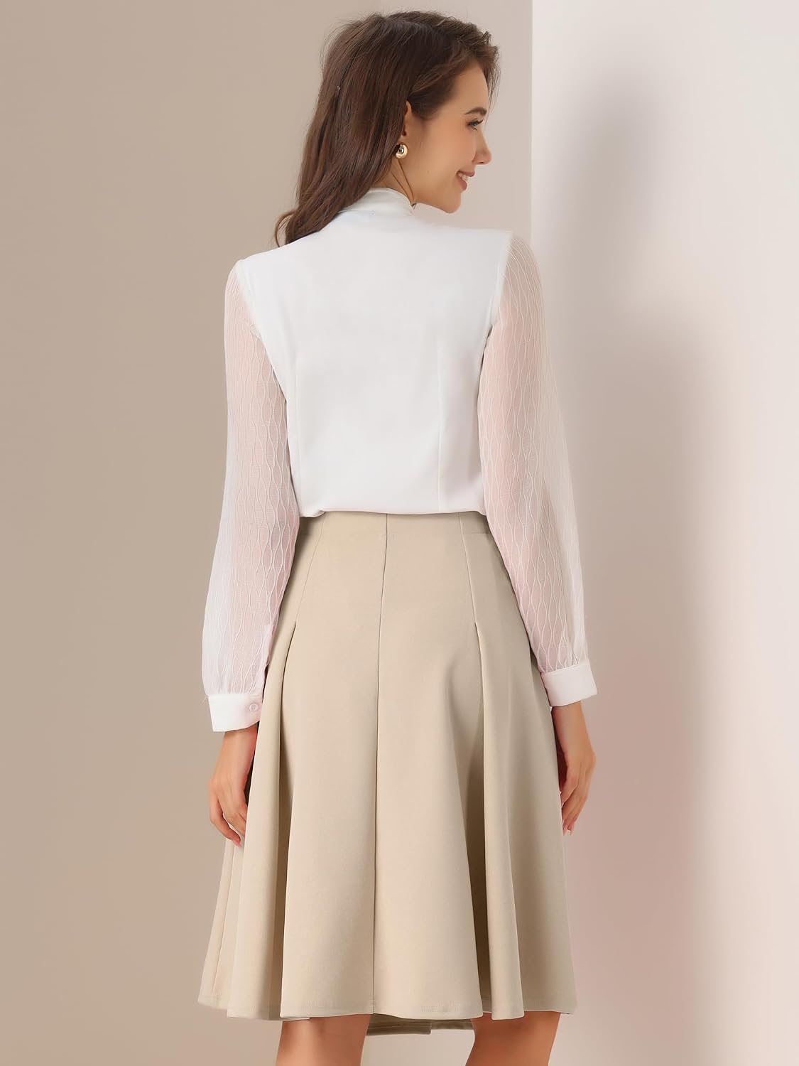 Allegra K Women Vintage High Waist A-Line Pleated Midi Business Skirt