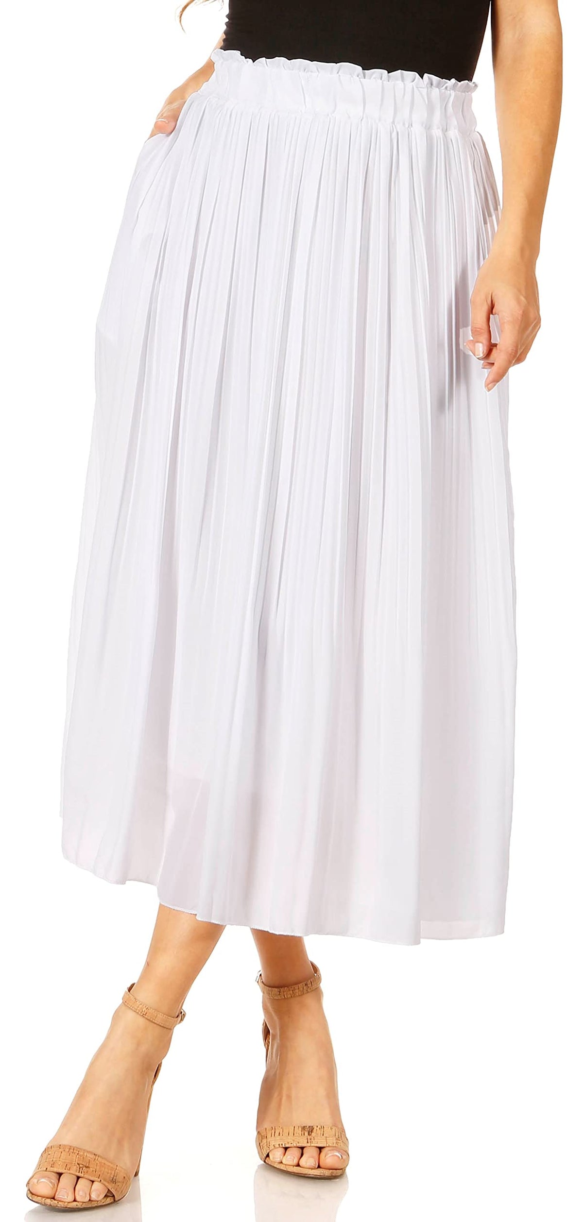 Simlu Pleated Midi Skirts for Women with Pockets, Elastic High Waisted Skirt Reg & Plus Size Womens Summer Skirts Trendy 2023