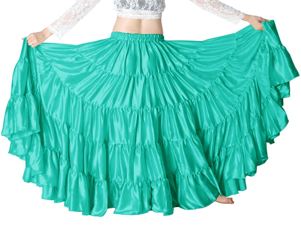 Indian Trendy Women's Satin 12 Yard 5 Tiered Gypsy Belly Dance Skirt Flamenco