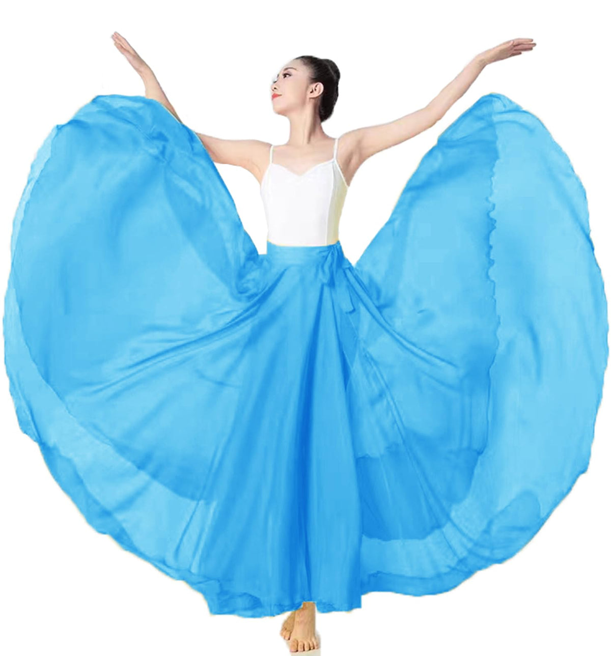 Women's Lyrical Dance Skirt Gradient Color Chiffon Long Swing Sheer Wrap Skirts for Modern Ballet Performance