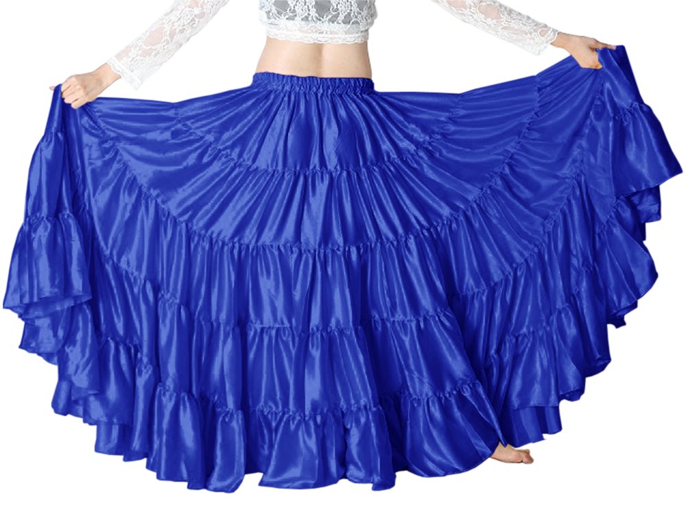 Indian Trendy Women's Satin 12 Yard 5 Tiered Gypsy Belly Dance Skirt Flamenco