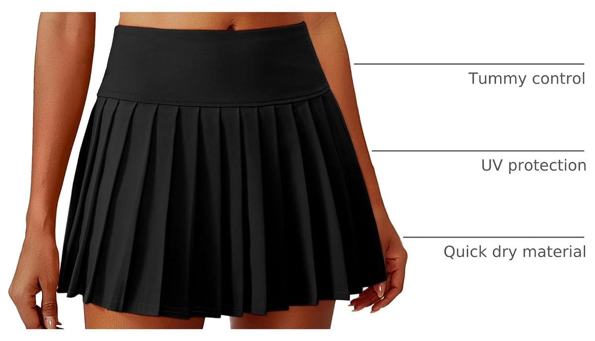 PINSPARK Pleated Tennis Skirts Mini Athletic Golf Skorts with Pocket