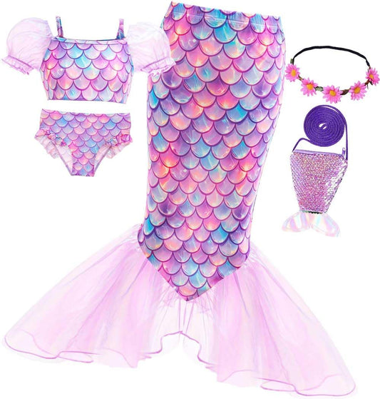 5Pcs Girls Fishscale Swimwear Sets Kids Tankini Swimsuits with Cover up Play Costume