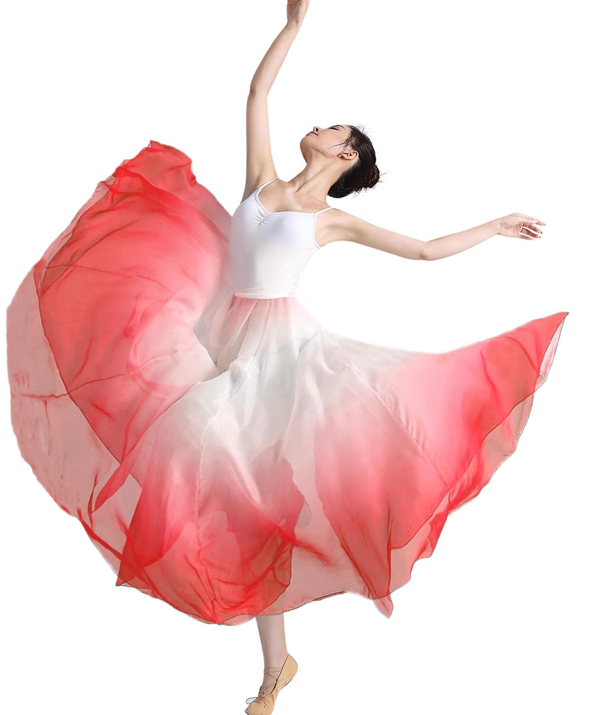 Women's Lyrical Dance Skirt Gradient Color Chiffon Long Swing Sheer Wrap Skirts for Modern Ballet Performance