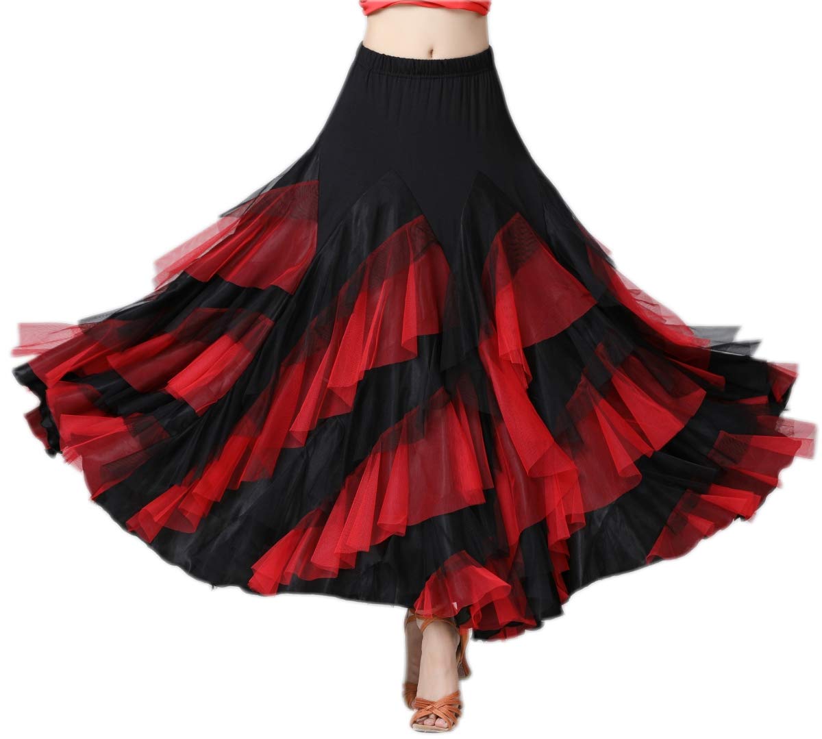 CISMARK Elegant Ballroom Latin Dance Party Long Swing Tiered Skirt for Women