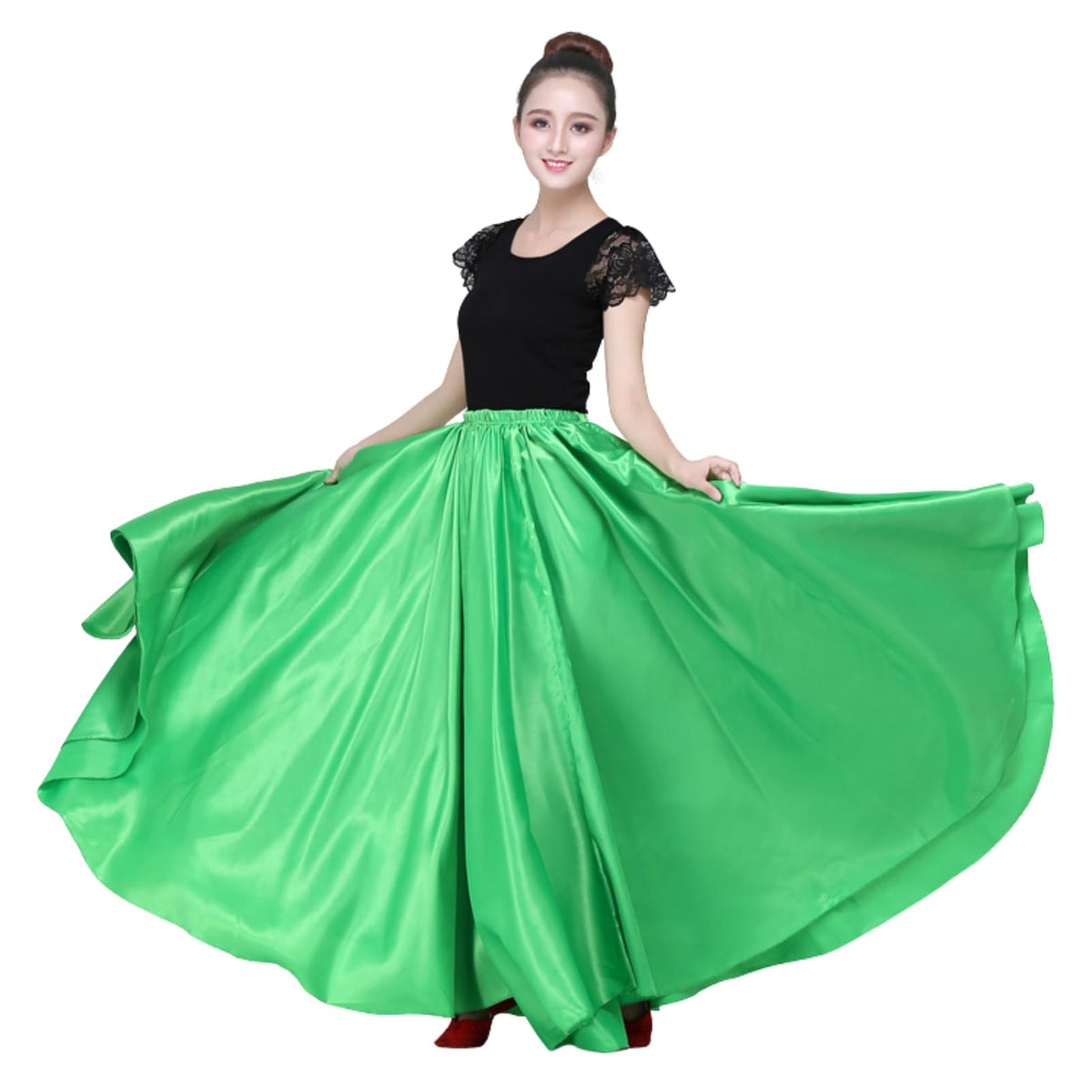 Dance Skirts for Women Satin Full Circle Ankle Length Swing Long Skirt Women Maxi Shiny Skirt for Party Costume Belly Dance