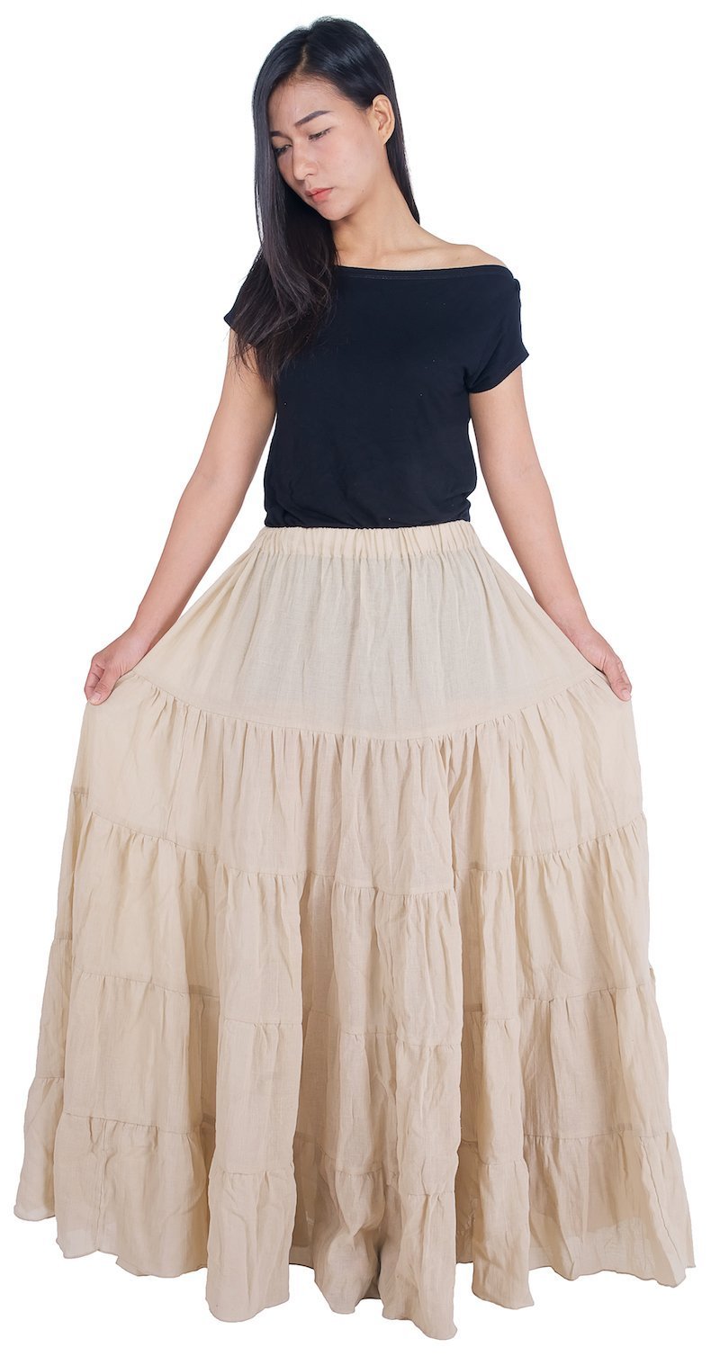 Lannaclothesdesign Women's Cotton Long Ruffle Maxi Skirt