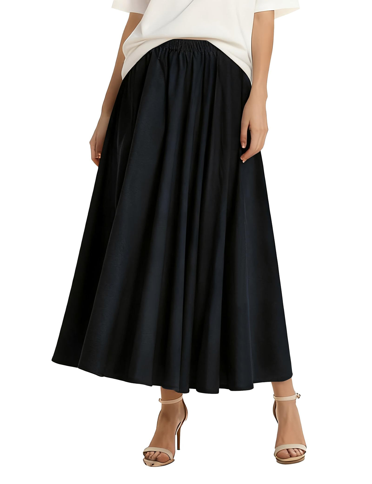 Soojun Women's Solid Cotton Linen Retro Vintage A-line Long Flowy Skirts