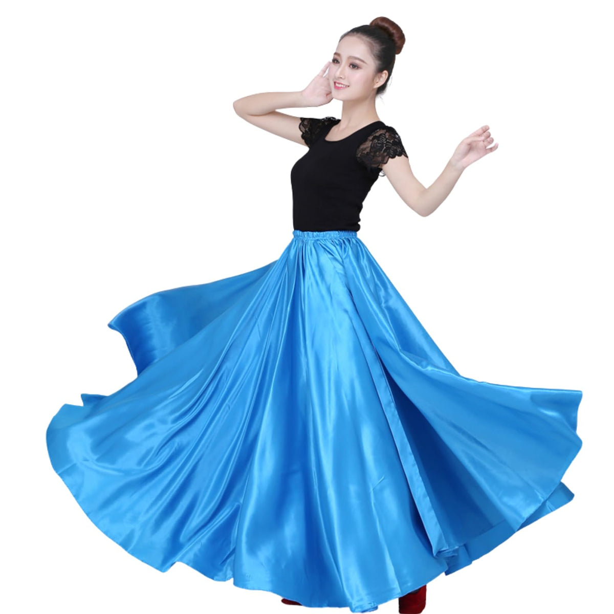 Dance Skirts for Women Satin Full Circle Ankle Length Swing Long Skirt Women Maxi Shiny Skirt for Party Costume Belly Dance