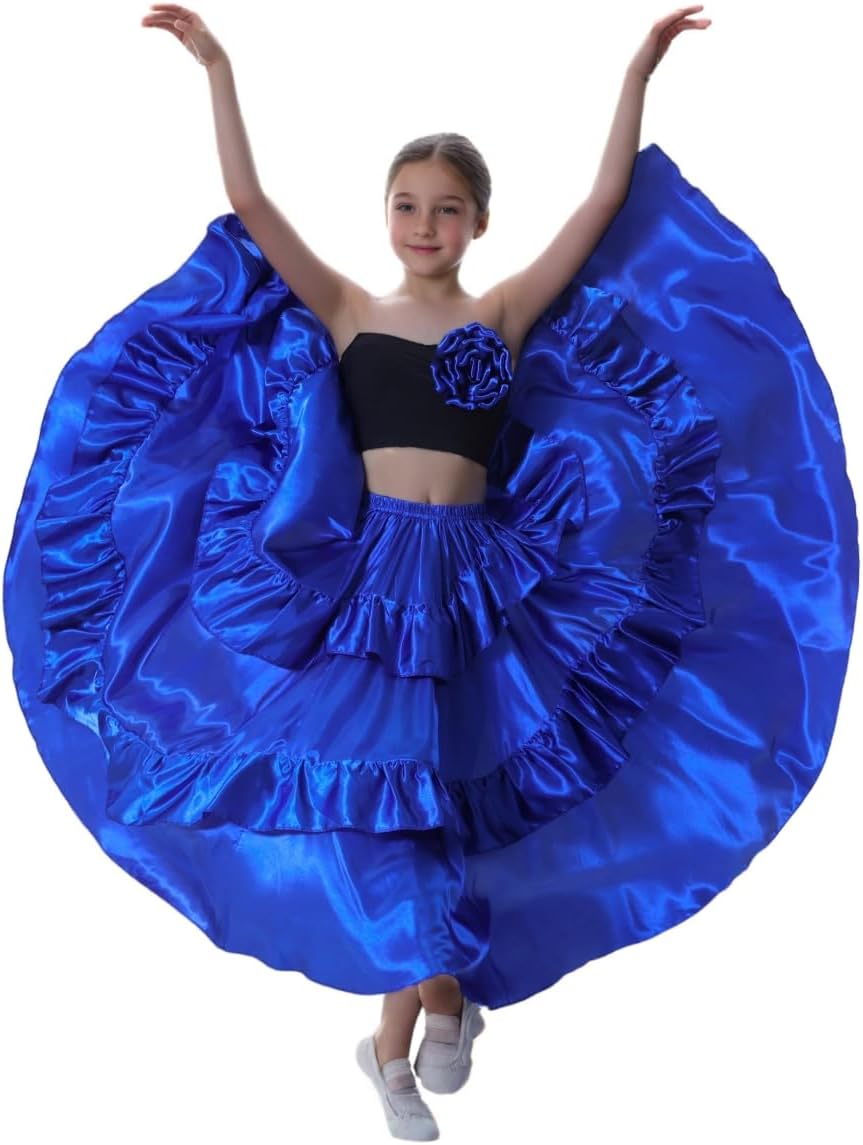 Double Ruffle Long Full Maxi Dance Skirt for Girls 8-12 Years