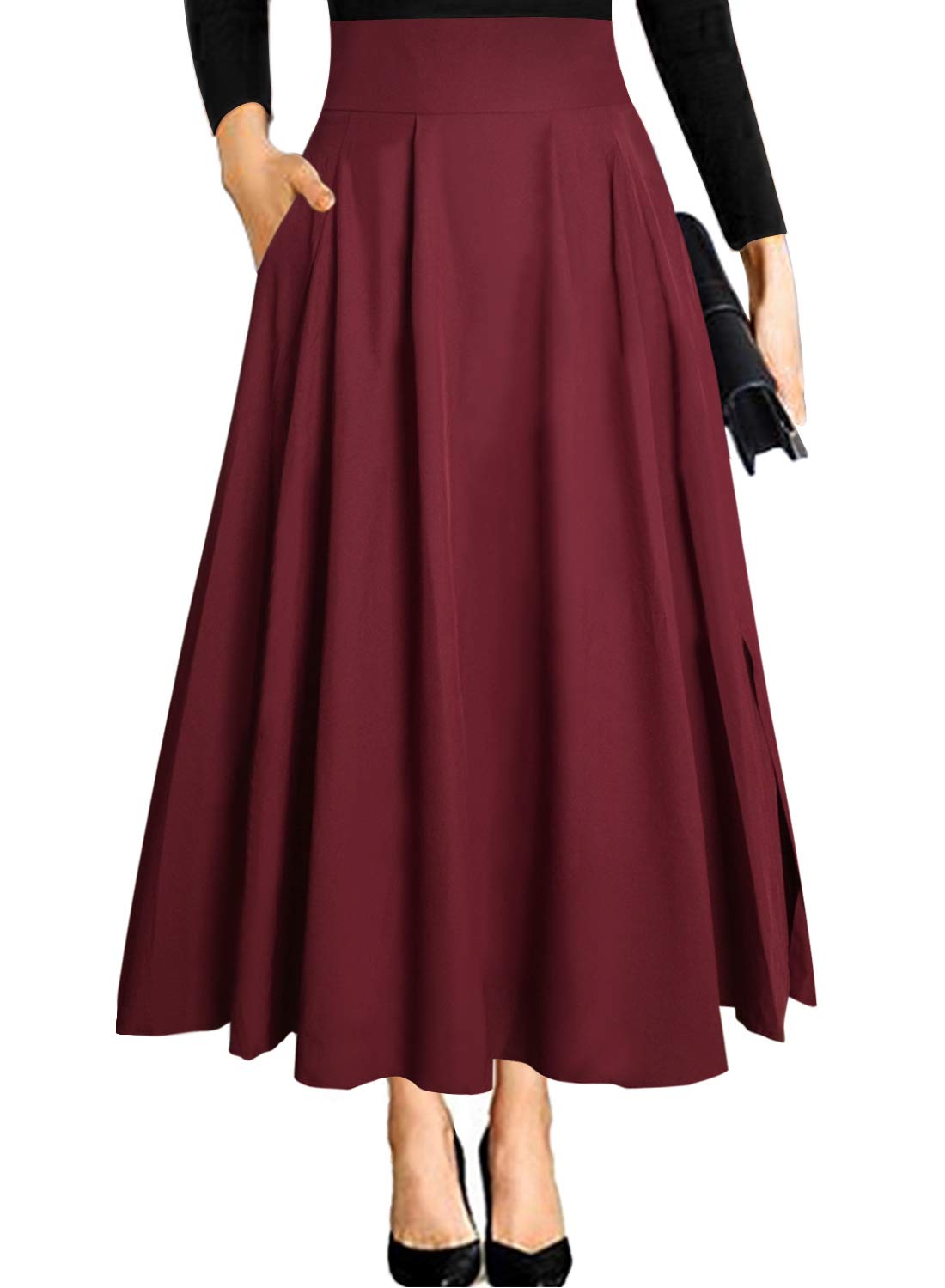 RANPHEE Women's Ankle Length High Waist A-line Flowy Long Maxi Skirt with Pockets