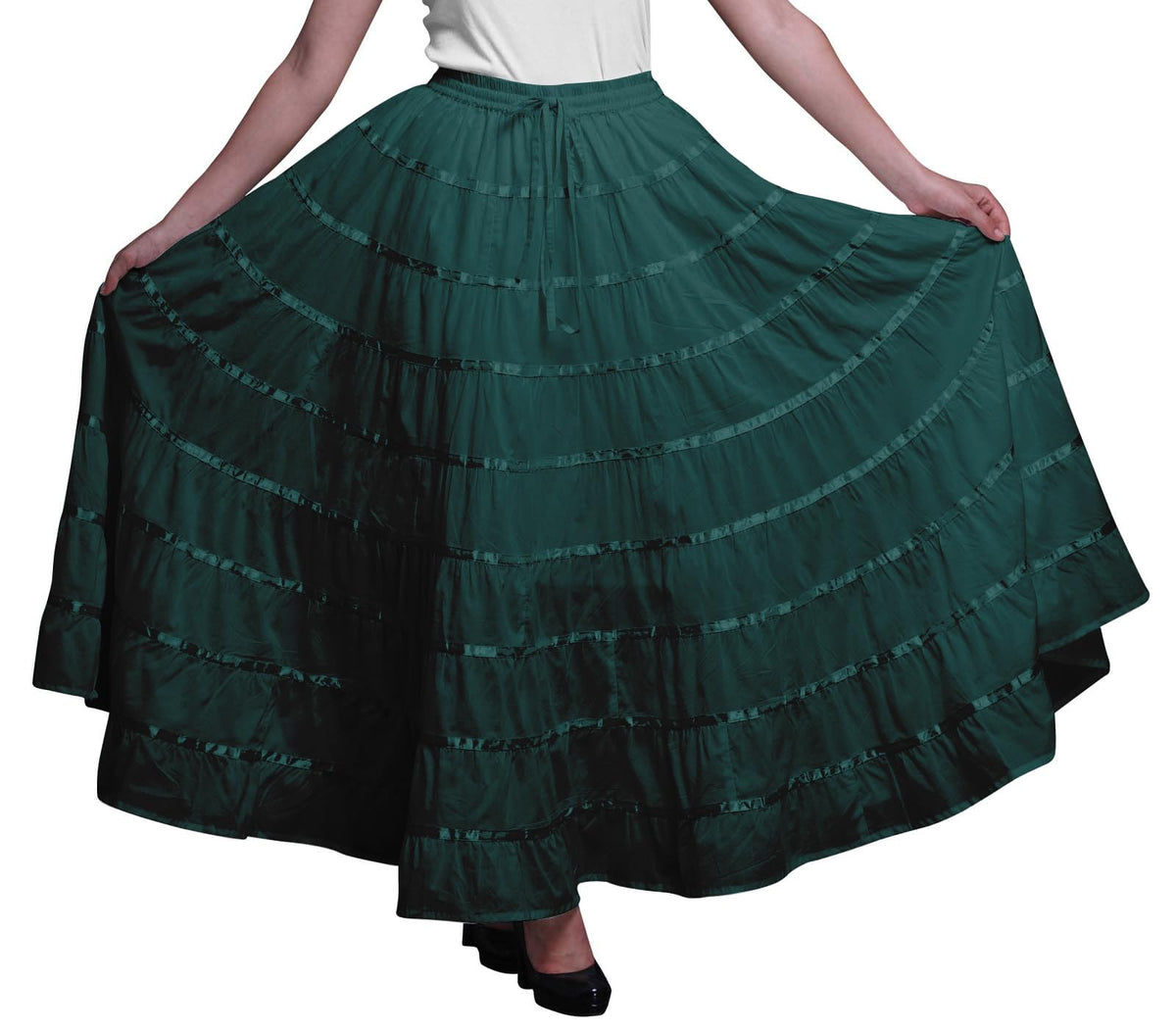 Solid Long Maxi Cotton Beach Wear Skirt for Women Elastic Waist Skirt Summer Wear