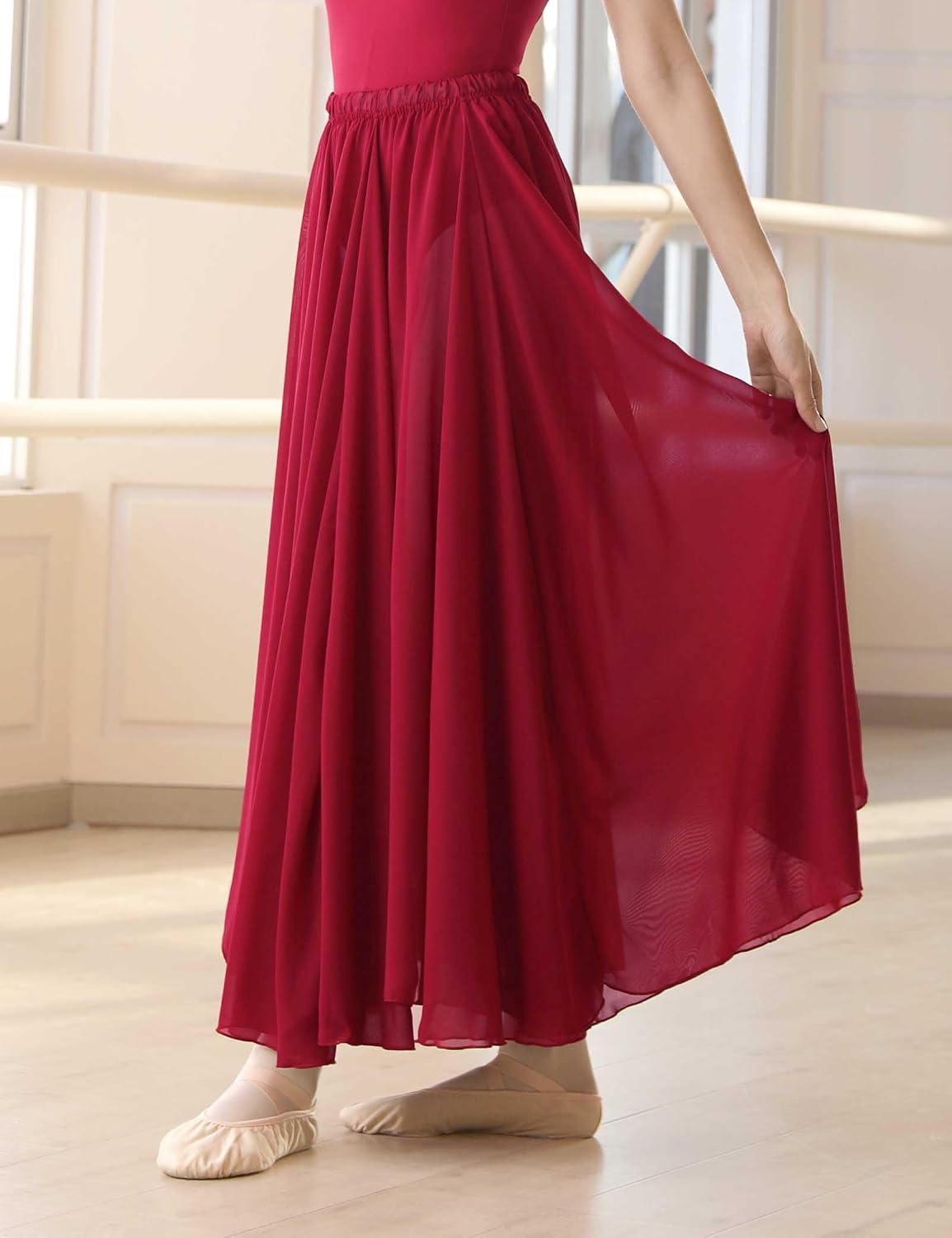 720 Degree Lyrical Dance Skirt for Women, Elastic Waist Long Dance Skirt for Ballet Belly Photography Performance
