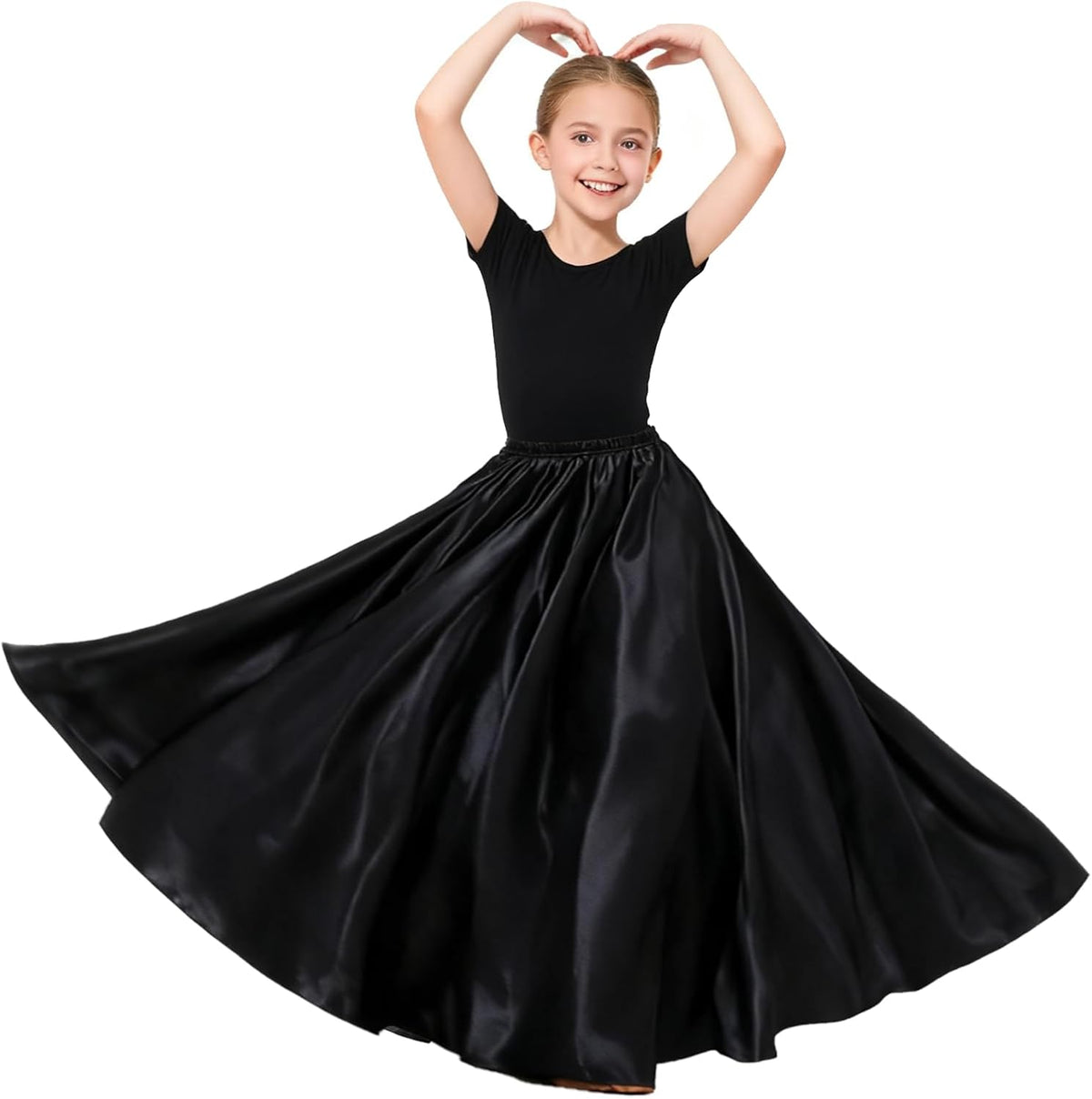 Girls Satin Ankle Length Swing Dance Full Circle Dance Skirt