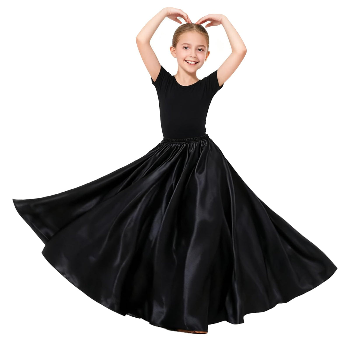 Girls Satin Ankle Length Swing Dance Full Circle Dance Skirt