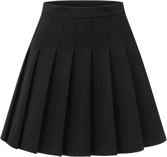 Shestellar Women's High-Waisted Pleated A-Line Mini Tennis Skater Skirt