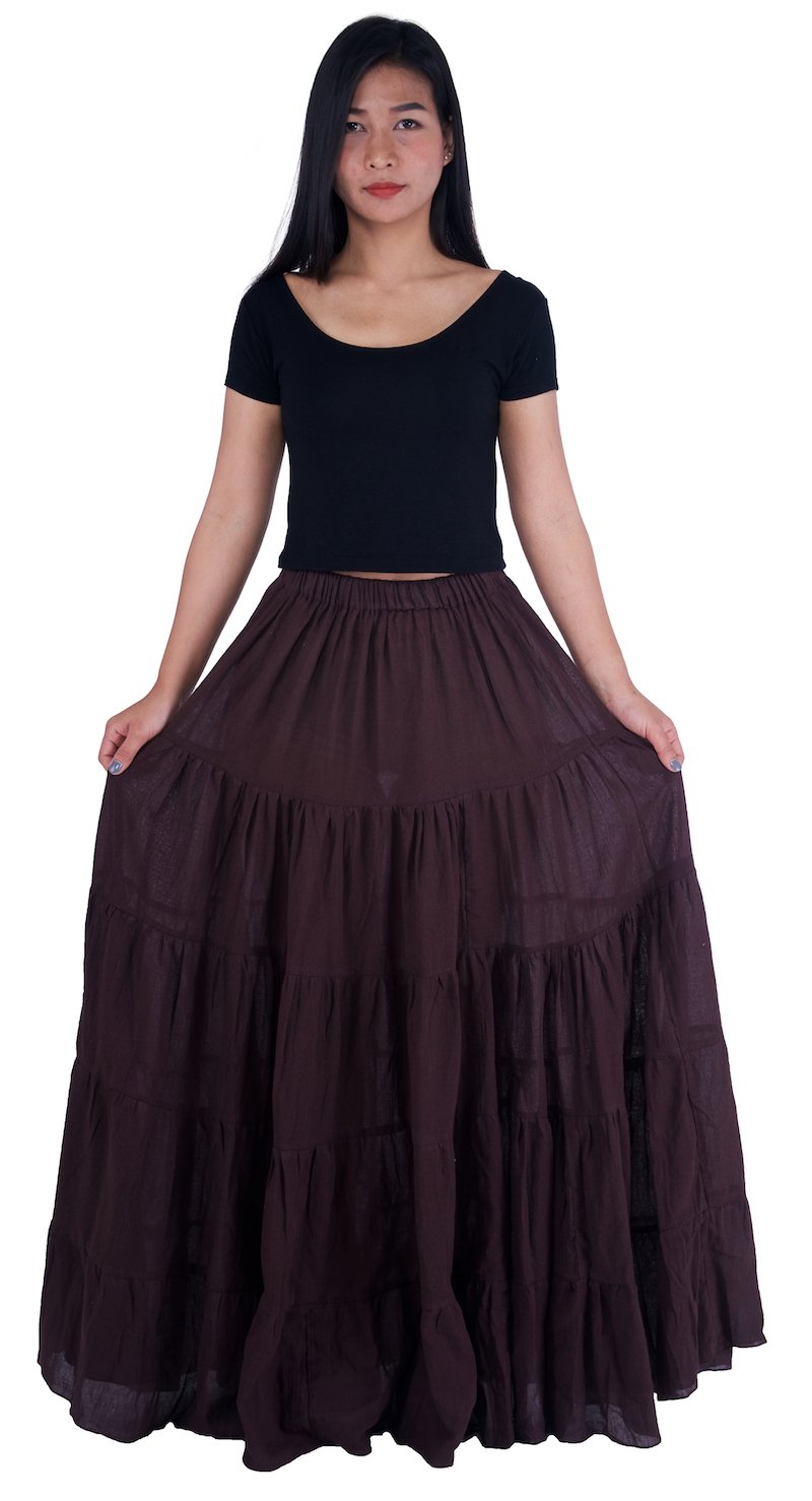Lannaclothesdesign Women's Cotton Long Ruffle Maxi Skirt